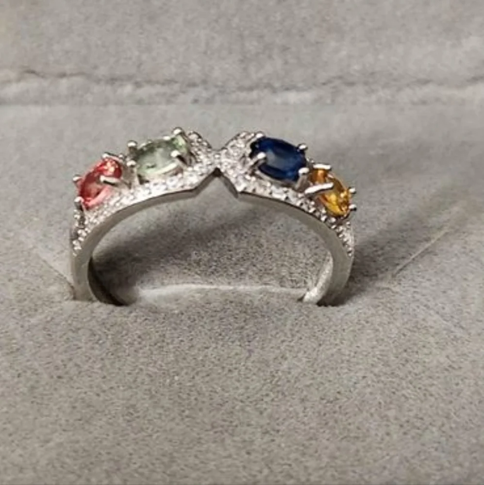 S925 Colorful Sapphire ring 4 stones
